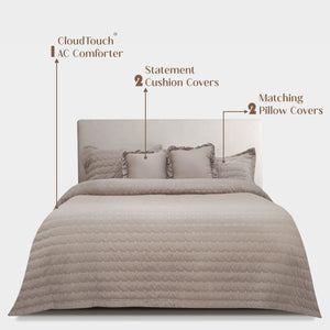 Home Crayons CloudTouch™ Comforter Set | All-Season | 33% Oversized | Includes 2 Pillow Covers & 2 Cushion Covers | Latte Crème