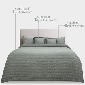 Home Crayons CloudTouch™ Comforter Set | All-Season | 33% Oversized | Includes 2 Pillow Covers & 2 Cushion Covers | Pale Pistachio