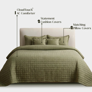 Home Crayons CloudTouch™ 5-Piece AC Comforter Set | 33% Oversized | Includes 2 Pillow & 2 Cushion Covers | Olive Grove
