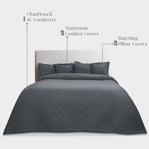 Home Crayons CloudTouch™ Comforter Set | All-Season | 33% Oversized | Includes 2 Pillow Covers & 2 Cushion Covers | Alpine Gray
