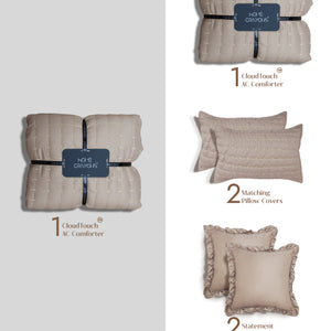 Home Crayons CloudTouch™ 5-Piece AC Comforter Set | 33% Oversized | Includes 2 Pillow & 2 Cushion Covers | Latte Crème