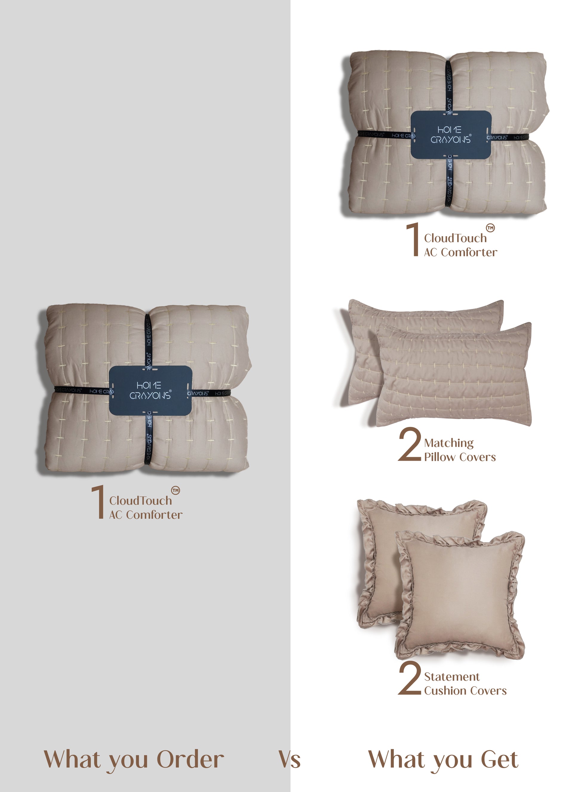 Home Crayons CloudTouch™ 5-Piece AC Comforter Set | 33% Oversized | Includes 2 Pillow & 2 Cushion Covers | Latte Crème