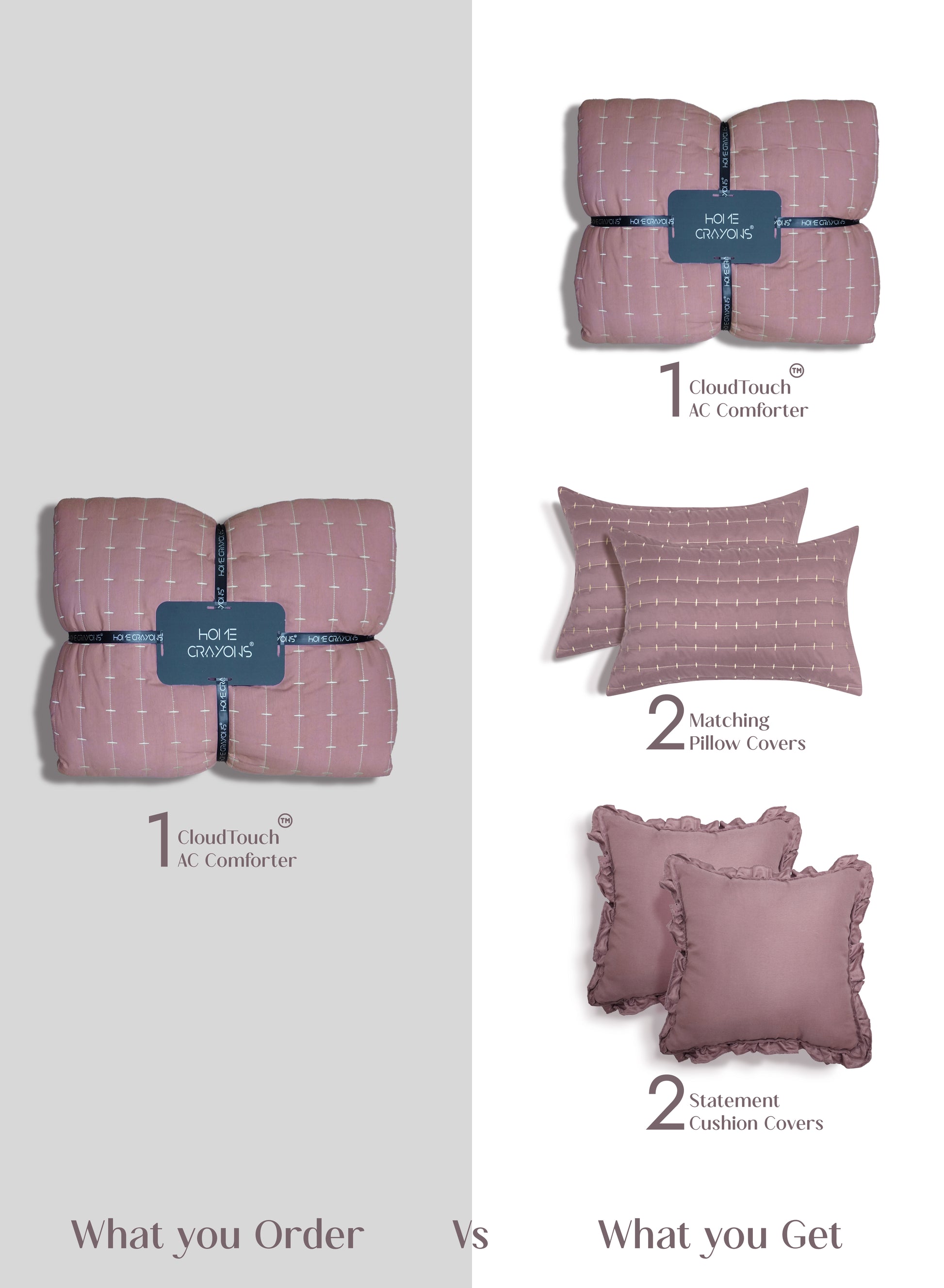 Home Crayons CloudTouch™ 5-Piece AC Comforter Set | 33% Oversized | Includes 2 Pillow & 2 Cushion Covers | Mulberry