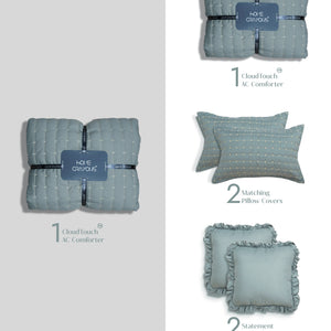 Home Crayons CloudTouch™ 5-Piece AC Comforter Set | 33% Oversized | Includes 2 Pillow & 2 Cushion Covers | Sage Blue