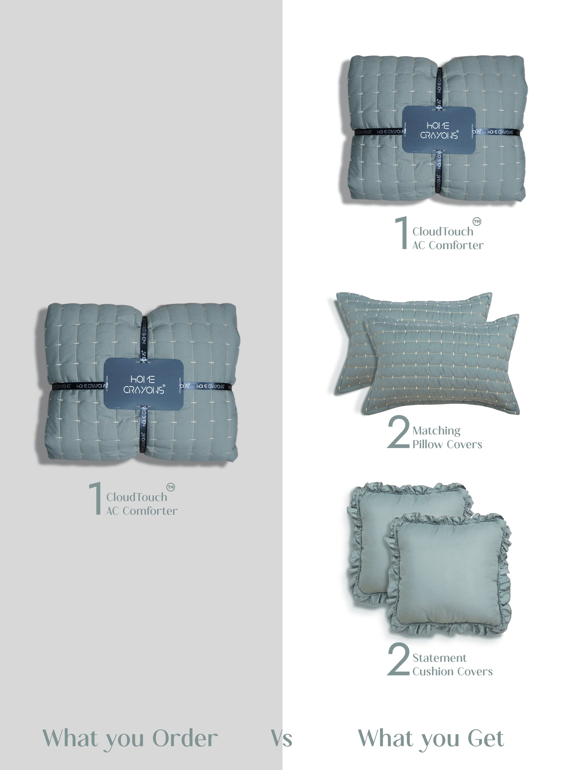 Home Crayons CloudTouch™ 5-Piece AC Comforter Set | 33% Oversized | Includes 2 Pillow & 2 Cushion Covers | Sage Blue