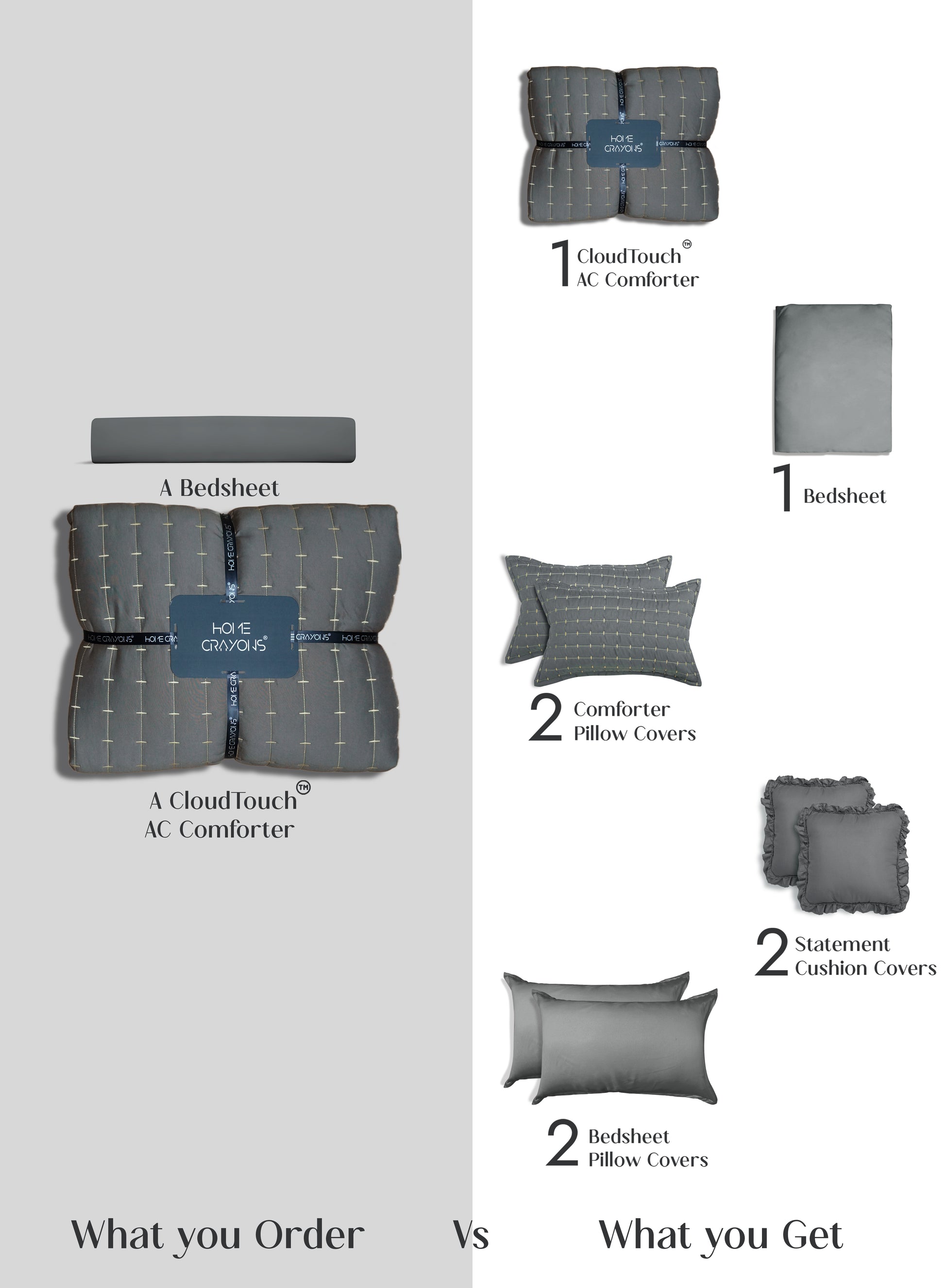 Home Crayons CloudTouch™ 8-Piece AC Bedding Set | Complete Bedroom Upgrade in One Set | Pebble Gray