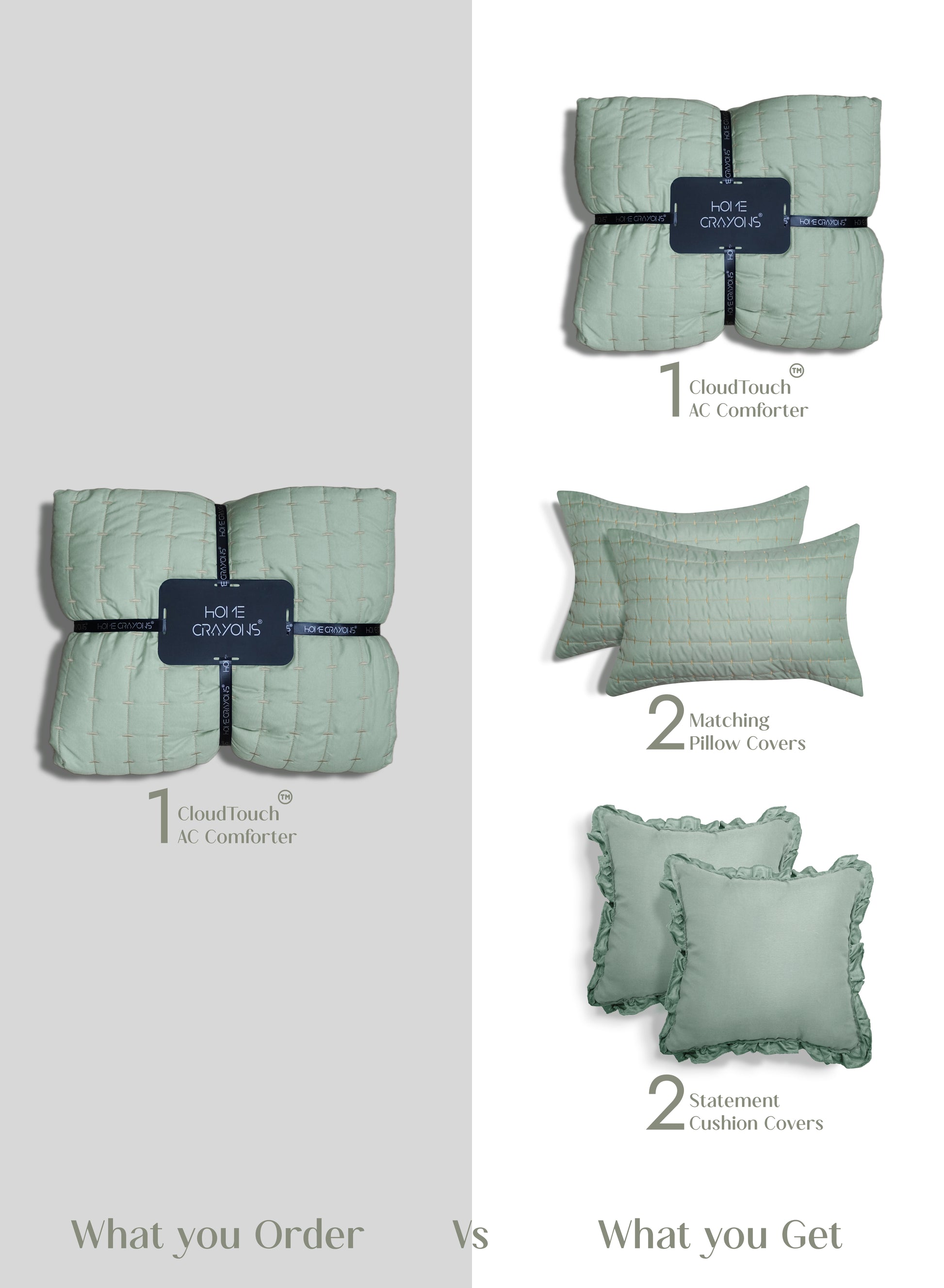 Home Crayons CloudTouch™ 5-Piece AC Comforter Set | 33% Oversized | Includes 2 Pillow & 2 Cushion Covers | Matcha Milk