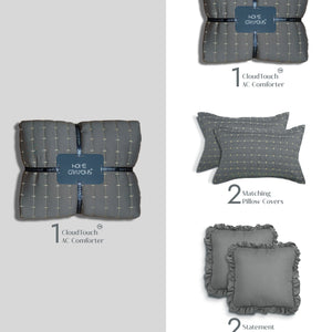 Home Crayons CloudTouch™ 5-Piece AC Comforter Set | 33% Oversized | Includes 2 Pillow & 2 Cushion Covers | Pebble Gray