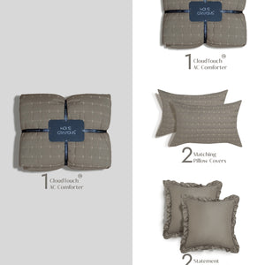 Home Crayons CloudTouch™ 5-Piece AC Comforter Set | 33% Oversized | Includes 2 Pillow & 2 Cushion Covers | Smoked Coffee