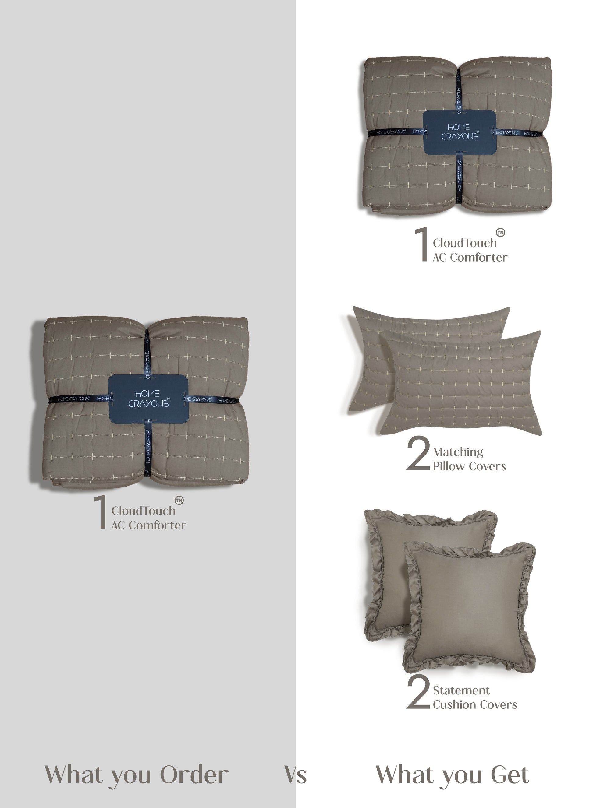 Home Crayons CloudTouch™ 5-Piece AC Comforter Set | 33% Oversized | Includes 2 Pillow & 2 Cushion Covers | Smoked Coffee