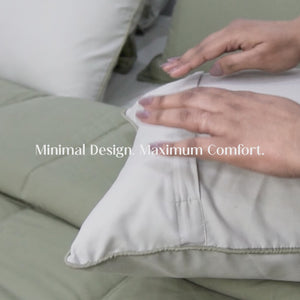 Home Crayons Cocoon AC Comforter Set | 5-Piece Designer Bed Set for Modern Homes | Olive Mist