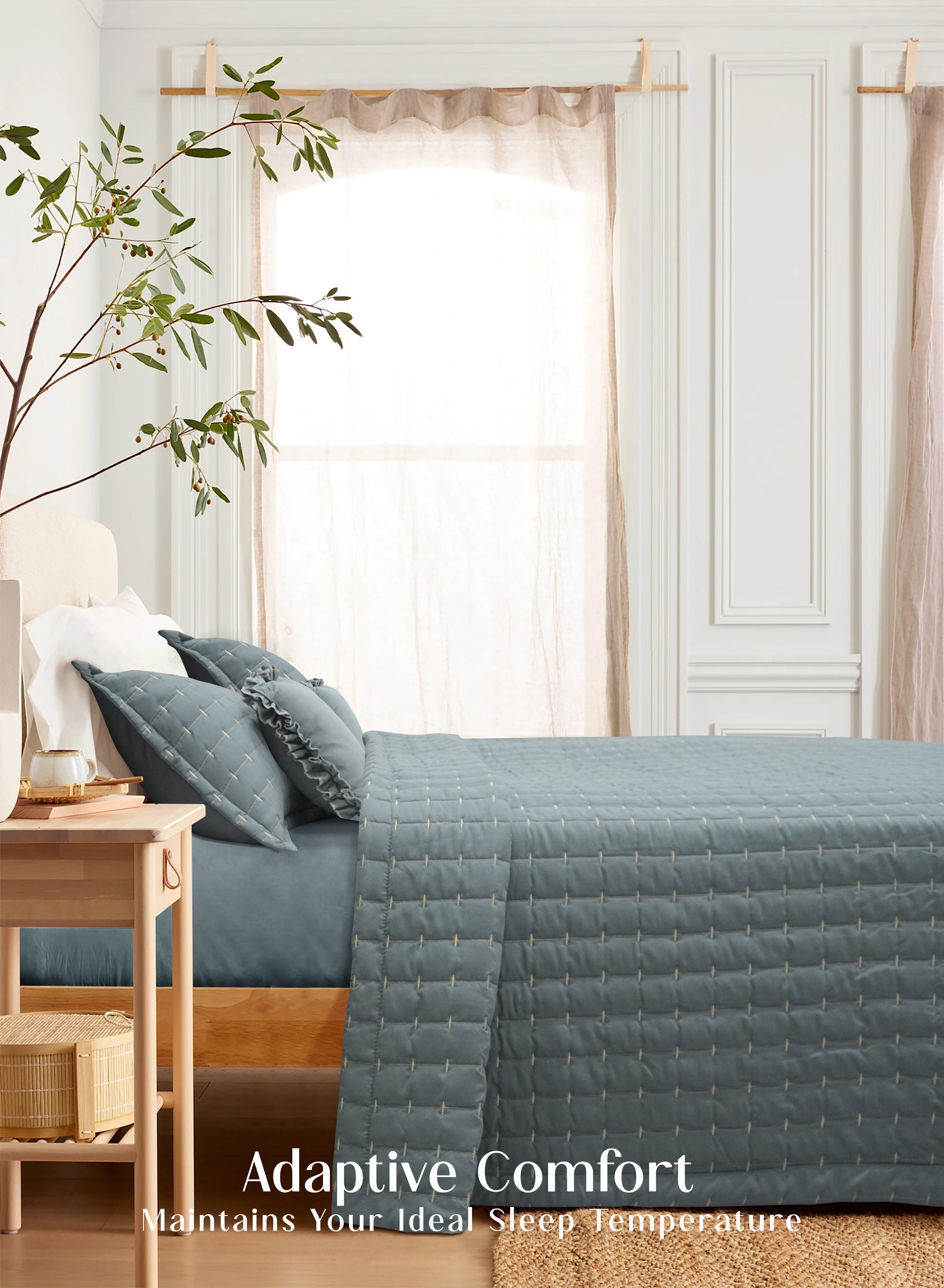 Home Crayons CloudTouch™ Comforter Set | All-Season | 33% Oversized | Includes 2 Pillow Covers & 2 Cushion Covers | Sage Blue