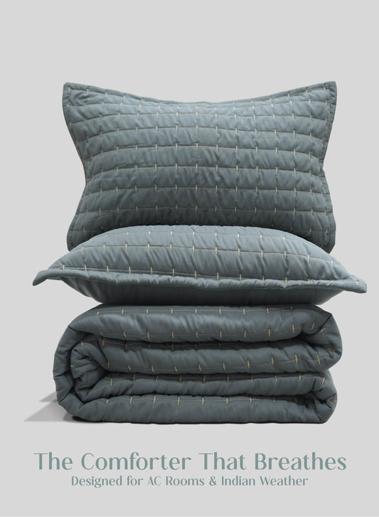 Home Crayons CloudTouch™ Comforter Set | All-Season | 33% Oversized | Includes 2 Pillow Covers & 2 Cushion Covers | Sage Blue