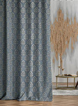 Flavia Jacquard Room Darkening Curtains | Intricate Floral Motifs | Turkish Blue | Set of 2 | Fully Customizable