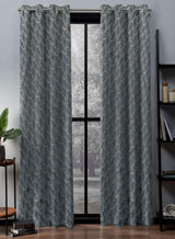Flavia Jacquard Room Darkening Curtains | Artistic Texture | Turkish Blue | Set of 2 | Fully Customizable