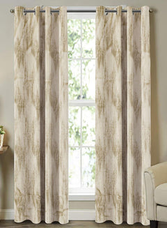 Farella Jacquard Room Darkening Curtains | Pale Brown | Set of 2 (Pattern 2)