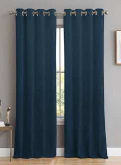 Meraki Velvet Room Darkening Curtains | Luxe Soft-Heavy Fabric | Nile Blue | Set of 2 | Fully Customizable