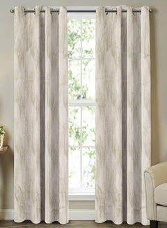Farella Jacquard Room Darkening Curtains | Chrome White | Set of 2 (Pattern 2)