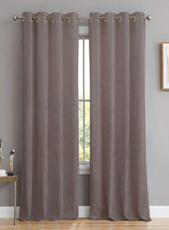 Meraki Velvet Room Darkening Curtains | Luxe Soft-Heavy Fabric | Taupe | Set of 2 | Fully Customizable