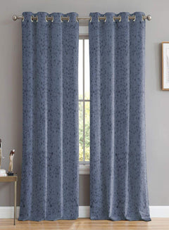 Elwana Jacquard Room Darkening Curtains | Blue | Set of 2 (Pattern 3)