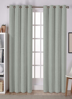 Lyon Cotton Room Darkening Curtains | Refined Stripe Texture | Sage Green | Set of 2 | Fully Customizable