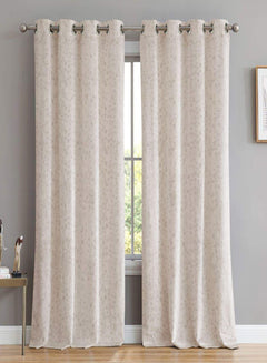 Elwana Jacquard Room Darkening Curtains | Off White | Set of 2 (Pattern 3)