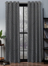 Flavia Jacquard Room Darkening Curtains | Intricate Leaf Design | Comet Blue | Set of 2 | Fully Customizable