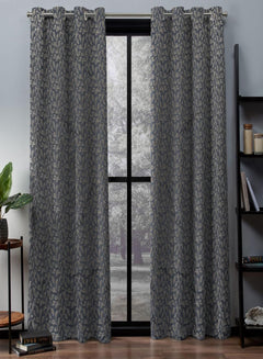 Flavia Jacquard Room Darkening Curtains | Intricate Leaf Design | Comet Blue | Set of 2 | Fully Customizable