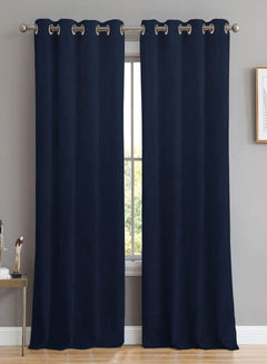 Meraki Velvet Room Darkening Curtains | Luxe Soft-Heavy Fabric | Navy Blue | Set of 2 | Fully Customizable