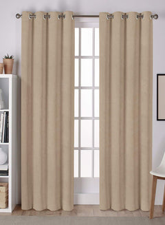 Lyon Cotton Room Darkening Curtains | Plain Elegance for Modern Homes | Camel | Set of 2 | Fully Customizable