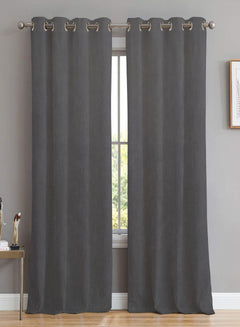 Meraki Velvet Room Darkening Curtains | Luxe Soft-Heavy Fabric | Gray | Set of 2 | Fully Customizable