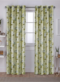 Solana Room Darkening Curtains | Elegant Floral Print | Canary Yellow | Set of 2 | Fully Customizable