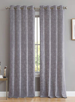 Elwana Jacquard Room Darkening Curtains | Gray | Set of 2 (Pattern 1)