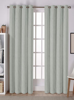 Lyon Cotton Room Darkening Curtains | Subtle Striped Weave | Sage Green | Set of 2 | Fully Customizable