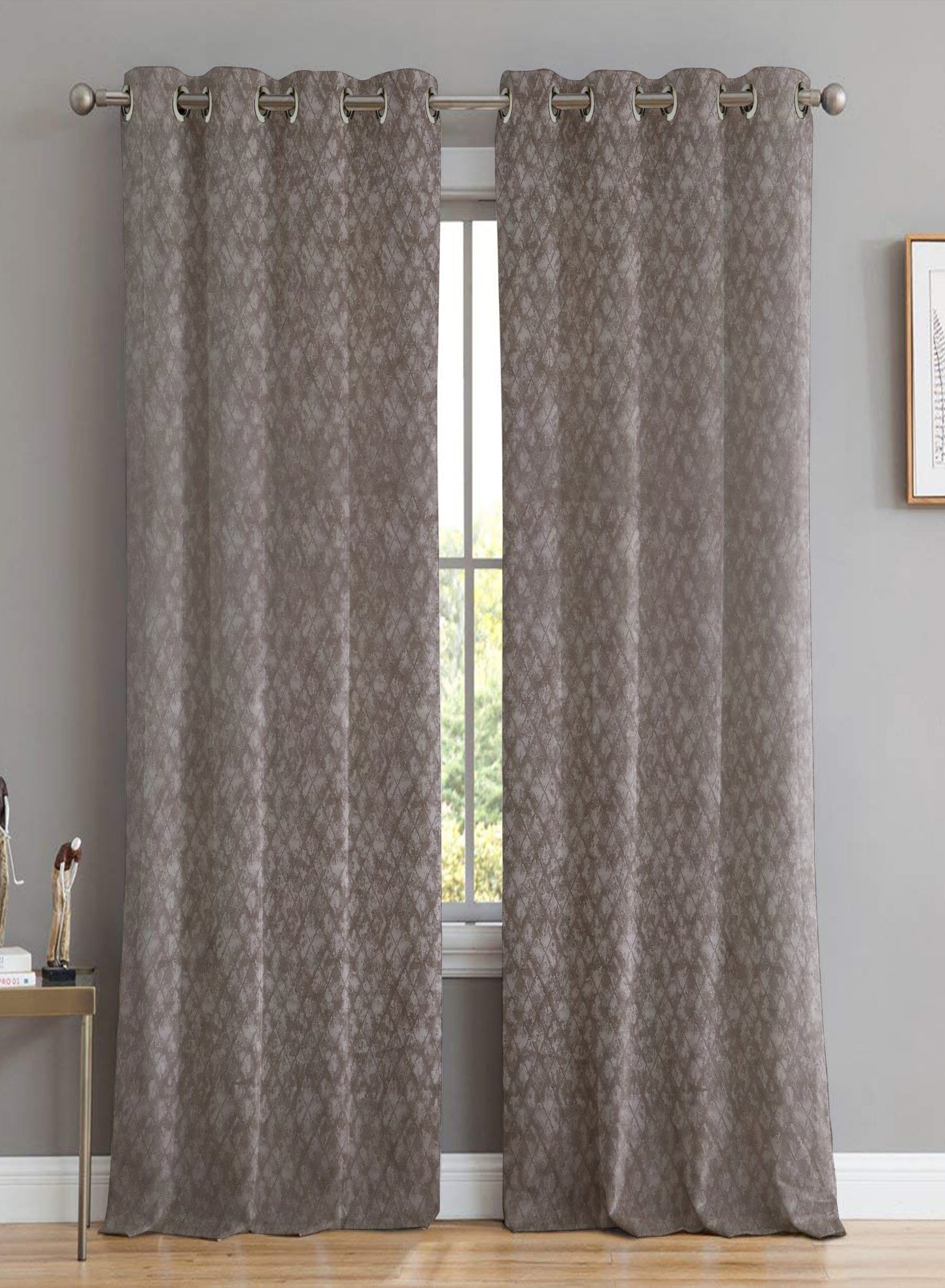 Elwana Jacquard Room Darkening Curtains | Brown | Set of 2 (Pattern 1)