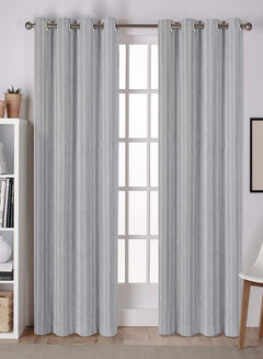 Lyon Cotton Room Darkening Curtains | Subtle Striped Weave | Soft Blue | Set of 2 | Fully Customizable