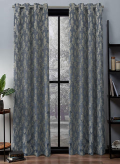 Flavia Jacquard Room Darkening Curtains | Luxe Botanical Weave | Turkish Blue | Set of 2 | Fully Customizable