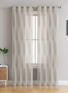 Farella Textured Sheer Curtains | Pale Brown | Set of 2